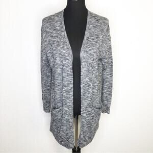 Madewell sweater womens XS NEW black white long open front cardigan classic cozy